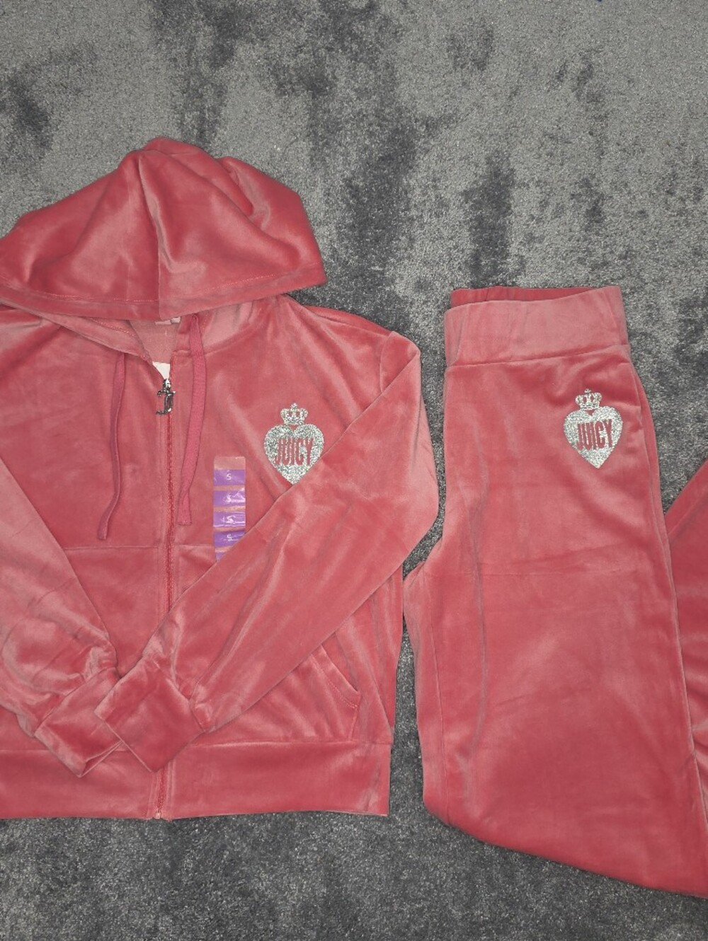 NWT Juicy Couture Pink Velour Tracksuit Set Full Zip Hoodie & Pants Size Small
